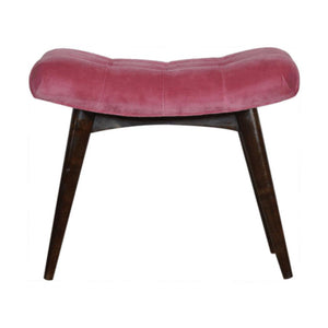 Pink Cotton Velvet Curved Bench | Upholstered Accent Seat | Bedroom & Hallway