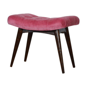 Pink Cotton Velvet Curved Bench | Upholstered Accent Seat | Bedroom & Hallway