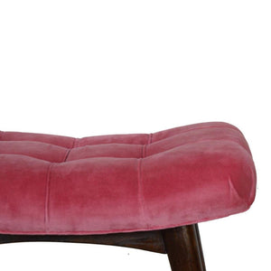 Pink Cotton Velvet Curved Bench | Upholstered Accent Seat | Bedroom & Hallway