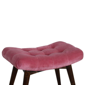 Pink Cotton Velvet Curved Bench | Upholstered Accent Seat | Bedroom & Hallway