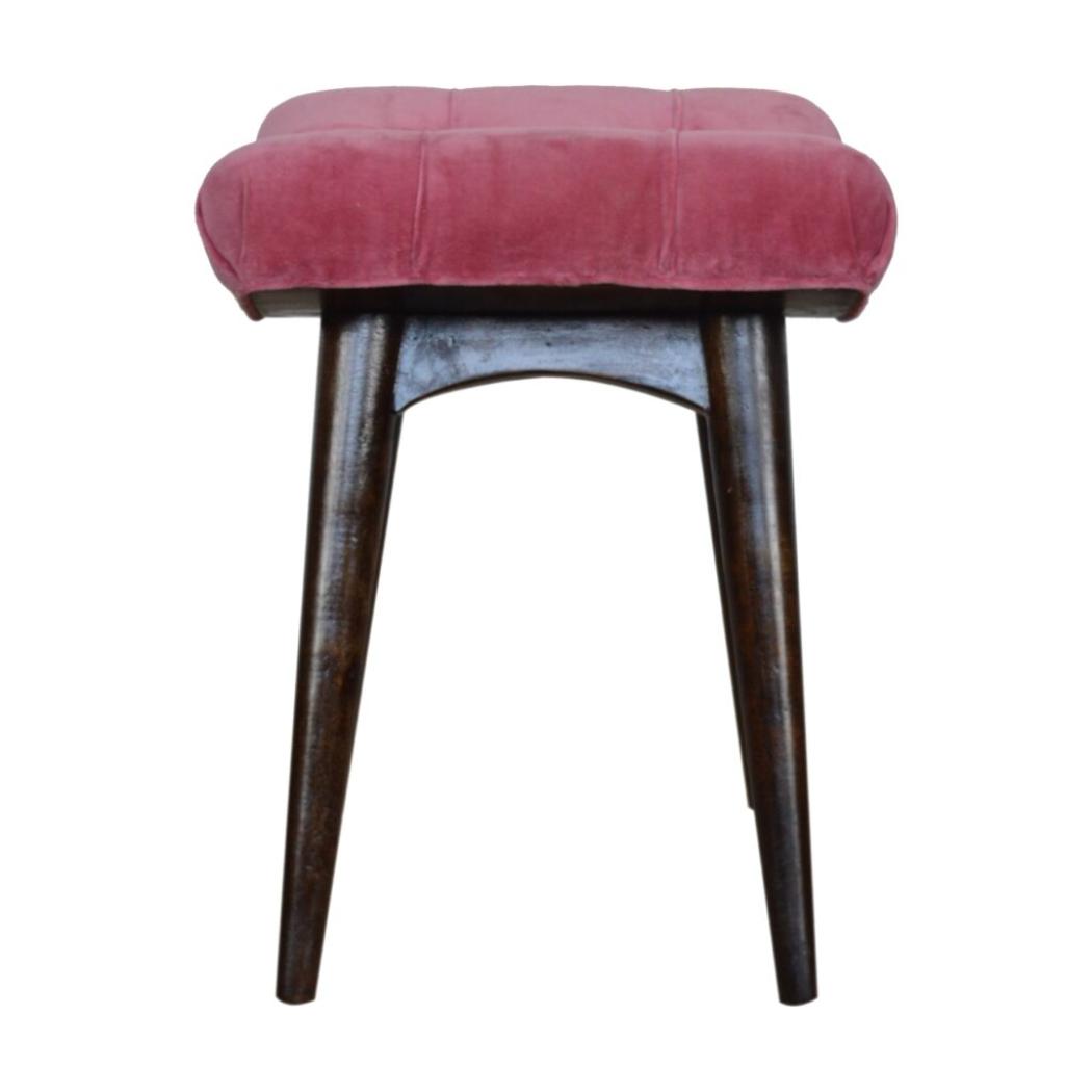 Pink Cotton Velvet Curved Bench | Upholstered Accent Seat | Bedroom & Hallway