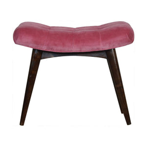 Pink Cotton Velvet Curved Bench | Upholstered Accent Seat | Bedroom & Hallway
