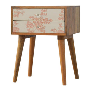 Pink Floral Mango Wood Bedside Table | 2 Drawers | Nordic Legs