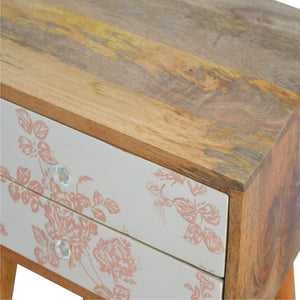 Pink Floral Mango Wood Bedside Table | 2 Drawers | Nordic Legs