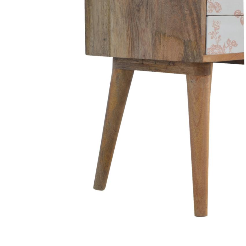 Pink Floral Mango Wood Bedside Table | 2 Drawers | Nordic Legs