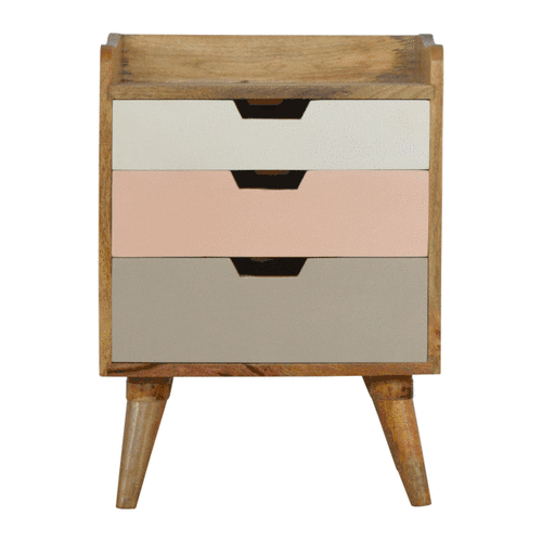Pink Gradient Bedside Table | 3 Drawers | Solid Mango Wood
