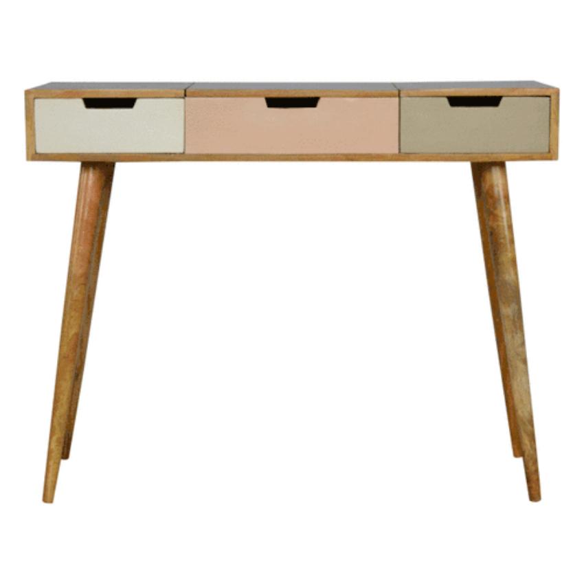 Pink Gradient Dressing Table | 3 Drawers | Solid Mango Wood