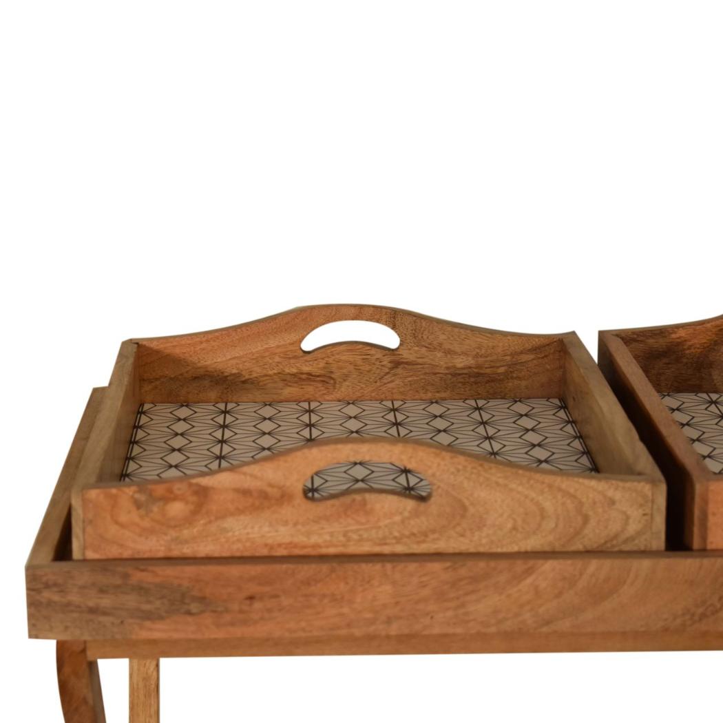 Prima Double Butler Tray Table | Solid Mango Wood | Oak Finish | 2 Removable Trays