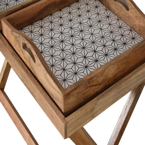 Prima Double Butler Tray Table | Solid Mango Wood | Oak Finish | 2 Removable Trays