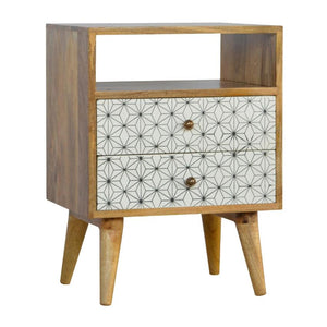 Prima Geometric Bedside Table | 2 Drawers & Open Shelf | Mango Wood