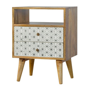Prima Geometric Bedside Table | 2 Drawers & Open Shelf | Mango Wood