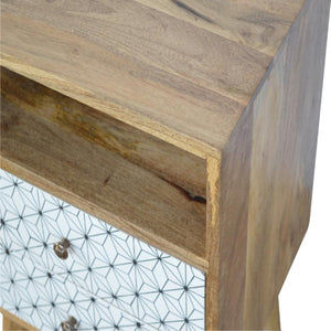 Prima Geometric Bedside Table | 2 Drawers & Open Shelf | Mango Wood