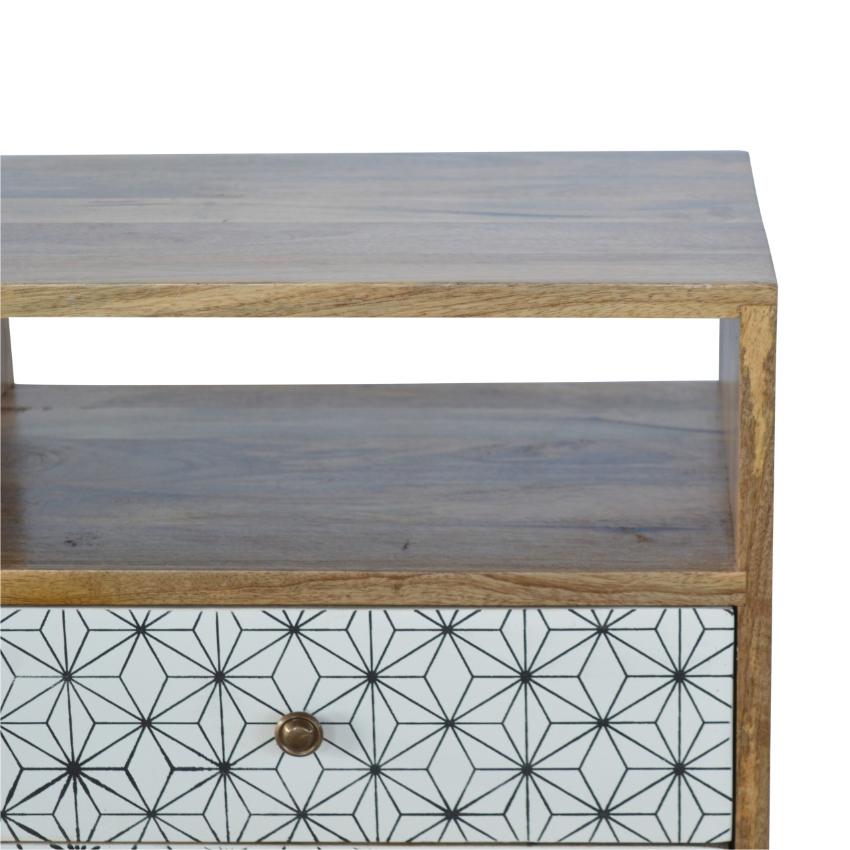 Prima Geometric Bedside Table | 2 Drawers & Open Shelf | Mango Wood