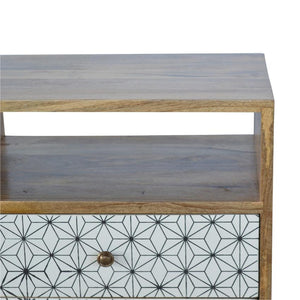 Prima Geometric Bedside Table | 2 Drawers & Open Shelf | Mango Wood