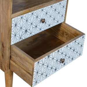 Prima Geometric Bedside Table | 2 Drawers & Open Shelf | Mango Wood