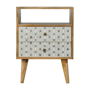Prima Geometric Bedside Table | 2 Drawers & Open Shelf | Mango Wood