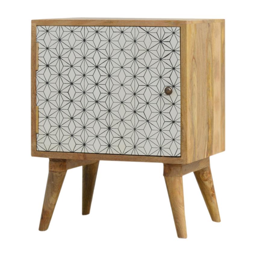 Prima Geometric Door Bedside Cabinet | Solid Mango Wood