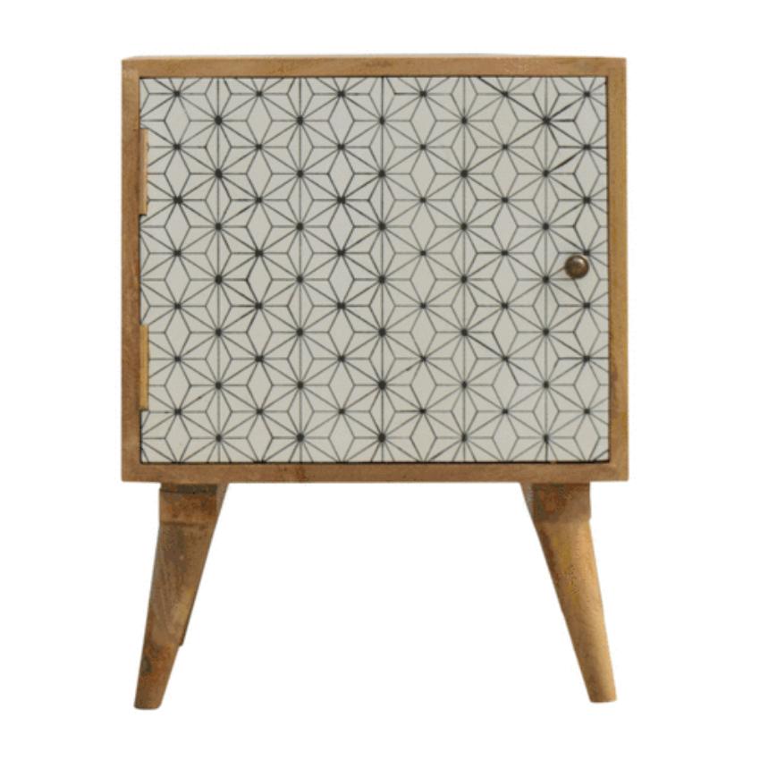 Prima Geometric Door Bedside Cabinet | Solid Mango Wood