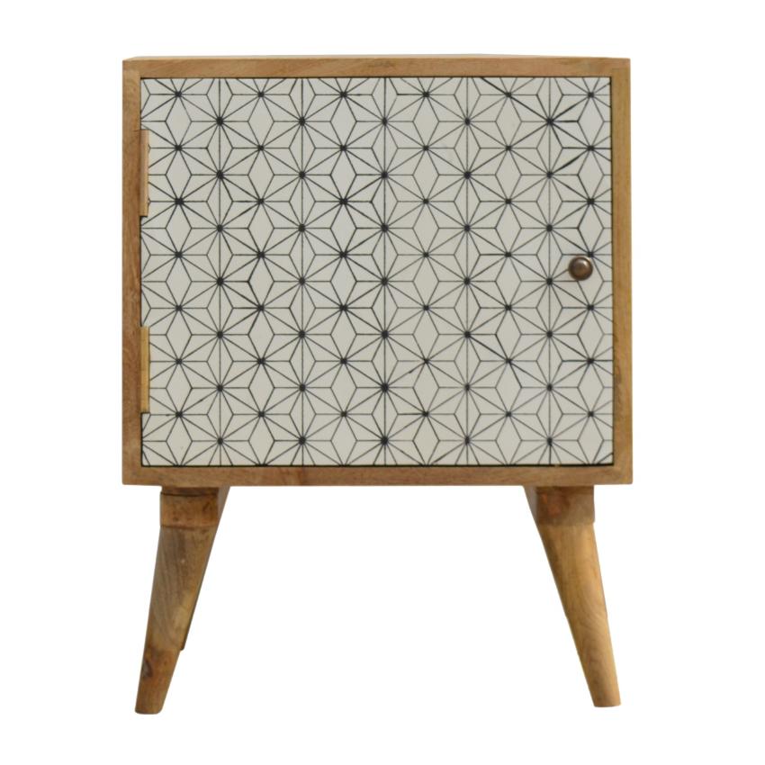 Prima Geometric Door Bedside Cabinet | Solid Mango Wood