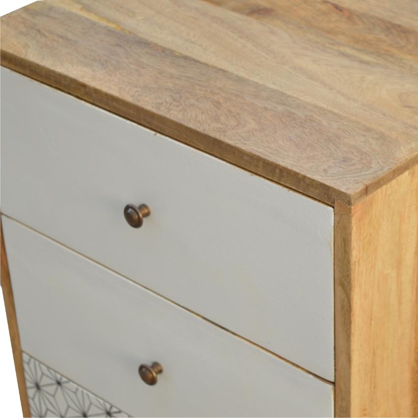 Prima Geometric Mango Wood Tallboy | 4 Drawers | Nordic Legs