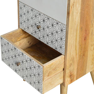 Prima Geometric Mango Wood Tallboy | 4 Drawers | Nordic Legs