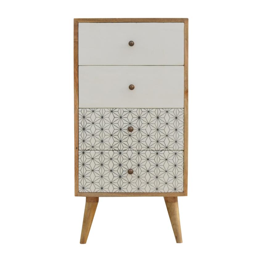 Prima Geometric Mango Wood Tallboy | 4 Drawers | Nordic Legs