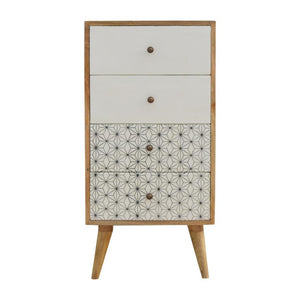 Prima Geometric Mango Wood Tallboy | 4 Drawers | Nordic Legs