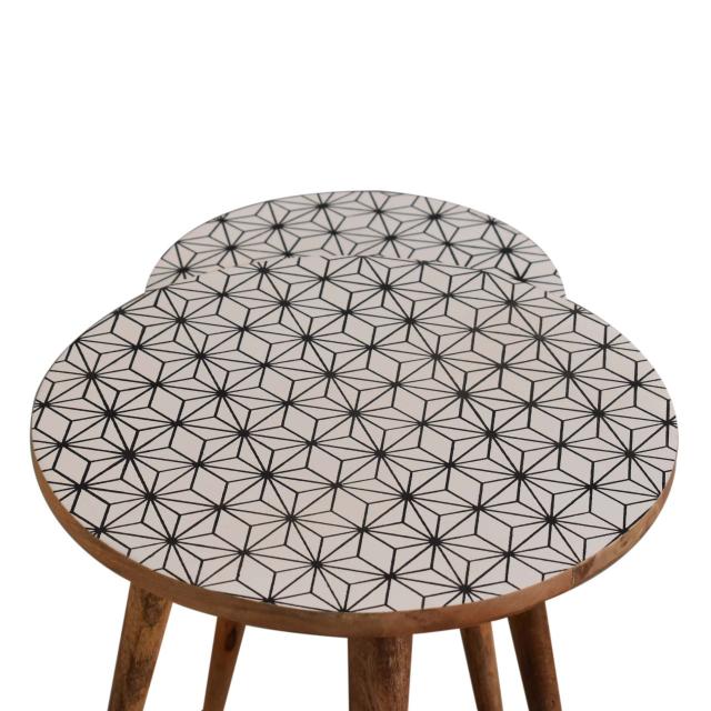 Prima Nesting Stool Set | Solid Mango Wood | Oak Finish | Round Side Tables Set of 2