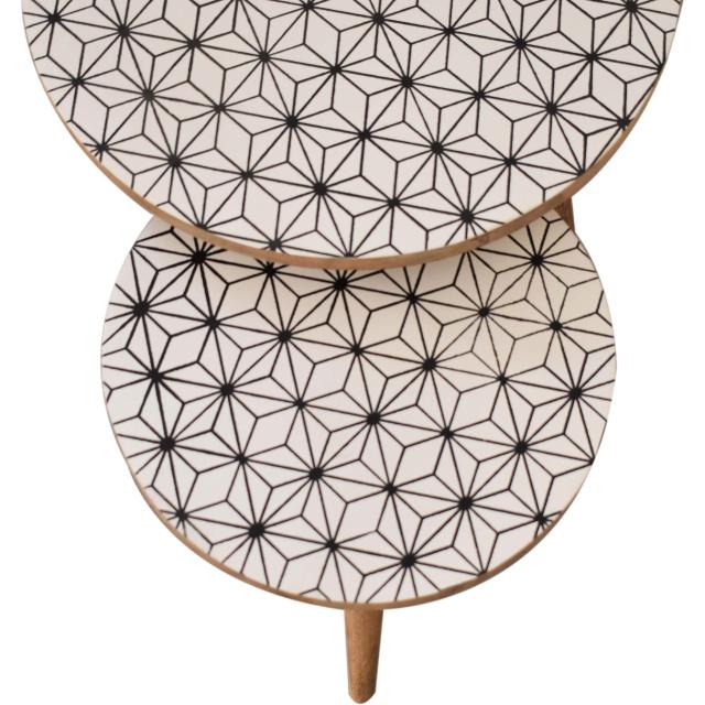 Prima Nesting Stool Set | Solid Mango Wood | Oak Finish | Round Side Tables Set of 2