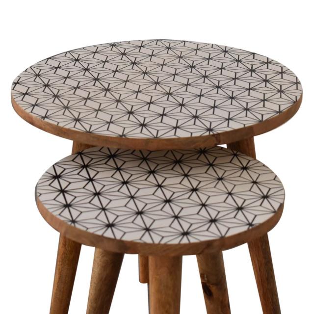 Prima Nesting Stool Set | Solid Mango Wood | Oak Finish | Round Side Tables Set of 2