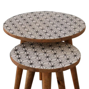 Prima Nesting Stool Set | Solid Mango Wood | Oak Finish | Round Side Tables Set of 2