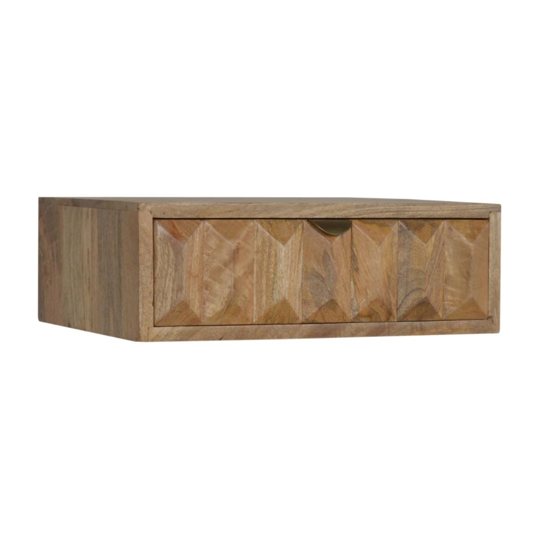 Prism Wall-Mounted Bedside Table | Solid Mango Wood | Geometric Storage Design