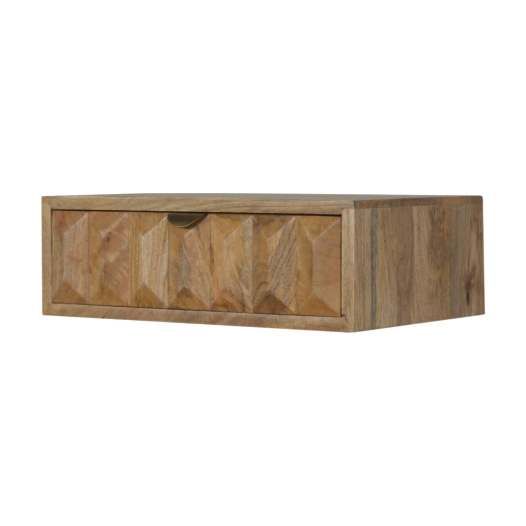 Prism Wall-Mounted Bedside Table | Solid Mango Wood | Geometric Storage Design