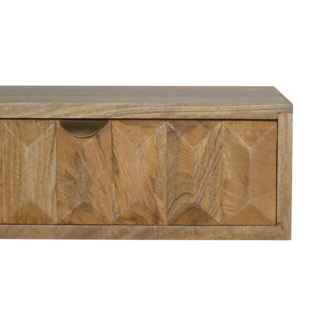 Prism Wall-Mounted Bedside Table | Solid Mango Wood | Geometric Storage Design