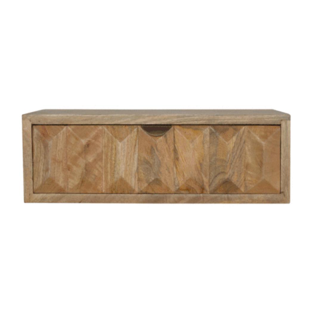 Prism Wall-Mounted Bedside Table | Solid Mango Wood | Geometric Storage Design