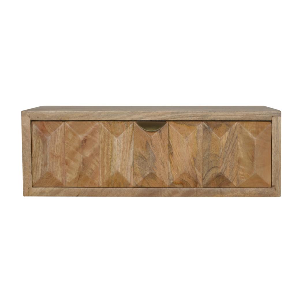 Prism Wall-Mounted Bedside Table | Solid Mango Wood | Geometric Storage Design