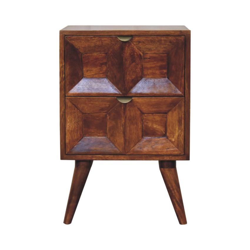 Quad Bedside Table | Solid Mango Wood | Geometric Bedroom Storage