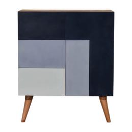 Quebec Blue Block Cabinet | Solid Mango Wood | Multi-Tone Finish | 2 Doors