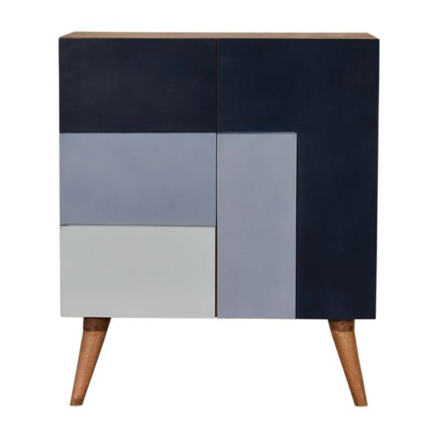 Quebec Blue Block Cabinet | Solid Mango Wood | Multi-Tone Finish | 2 Doors
