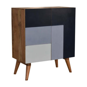Quebec Blue Block Cabinet | Solid Mango Wood | Multi-Tone Finish | 2 Doors
