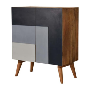 Quebec Blue Block Cabinet | Solid Mango Wood | Multi-Tone Finish | 2 Doors