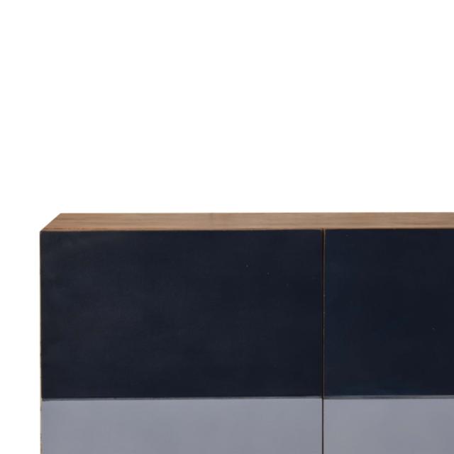 Quebec Blue Block Cabinet | Solid Mango Wood | Multi-Tone Finish | 2 Doors