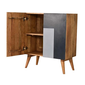 Quebec Blue Block Cabinet | Solid Mango Wood | Multi-Tone Finish | 2 Doors