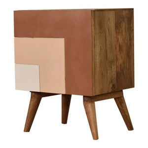 Quebec Brown Block Bedside Table | Solid Mango Wood | Multi-Tone Finish | 1 Door