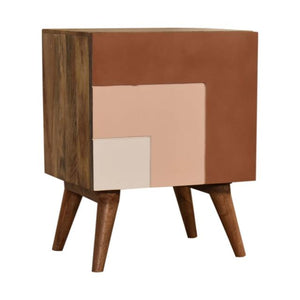Quebec Brown Block Bedside Table | Solid Mango Wood | Multi-Tone Finish | 1 Door