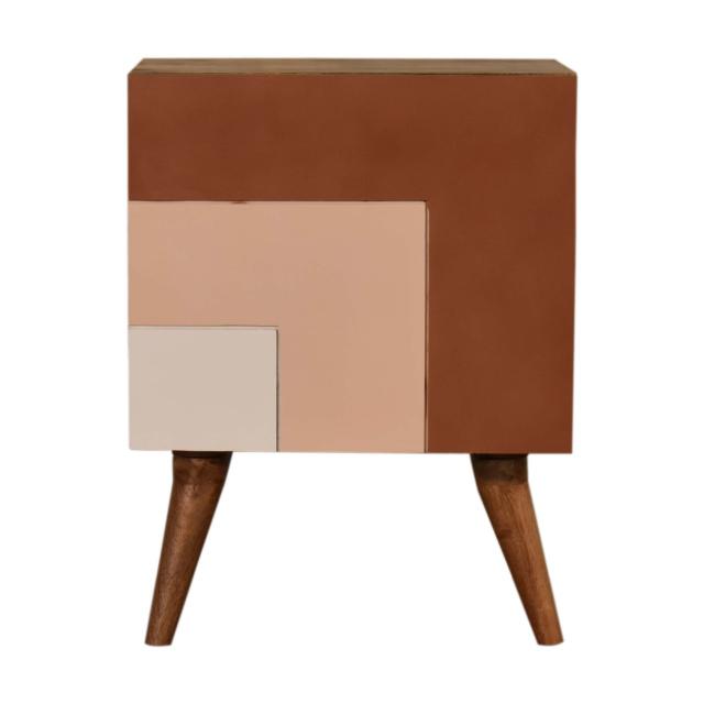 Quebec Brown Block Bedside Table | Solid Mango Wood | Multi-Tone Finish | 1 Door