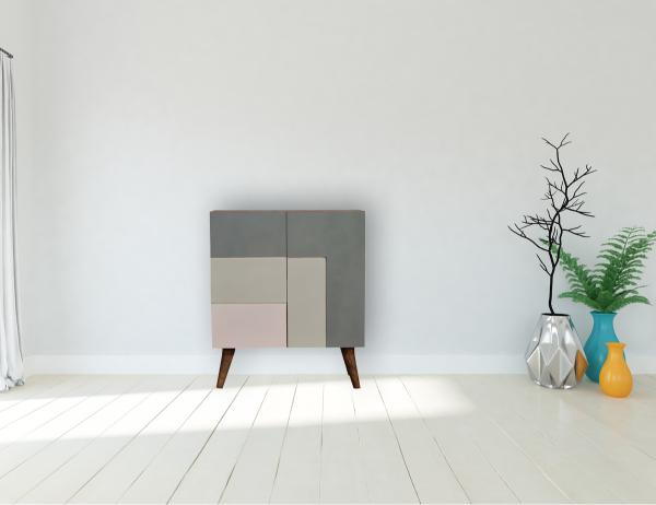 Quebec Sage Block Cabinet | Solid Mango Wood | Multi-Tone Green Finish | 2 Doors