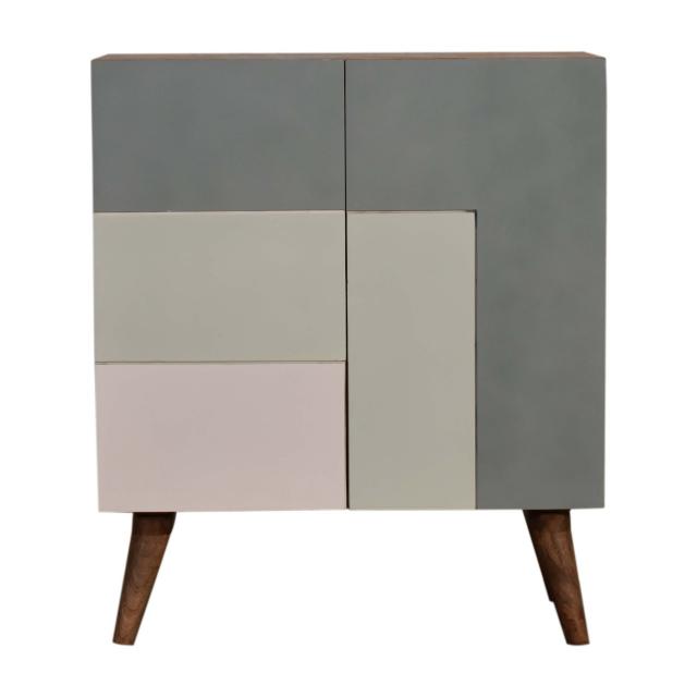 Quebec Sage Block Cabinet | Solid Mango Wood | Multi-Tone Green Finish | 2 Doors