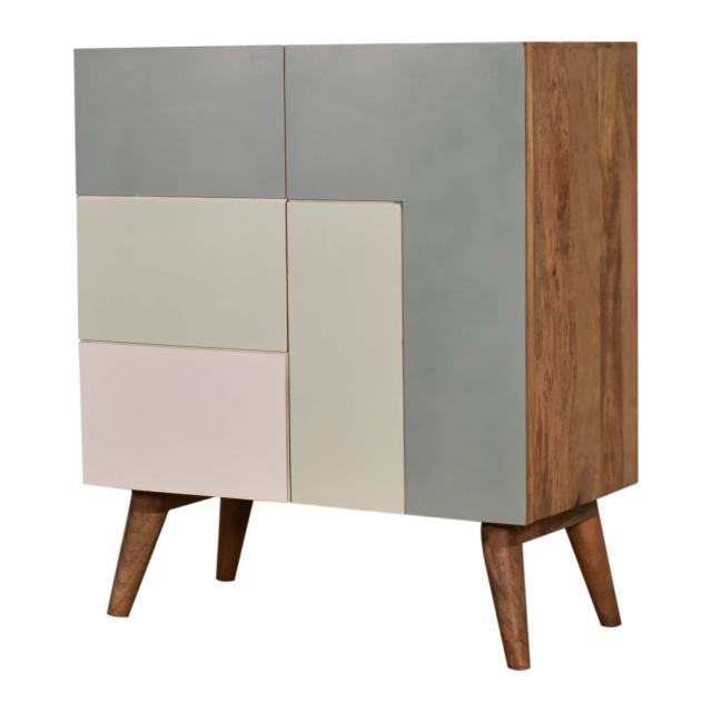 Quebec Sage Block Cabinet | Solid Mango Wood | Multi-Tone Green Finish | 2 Doors