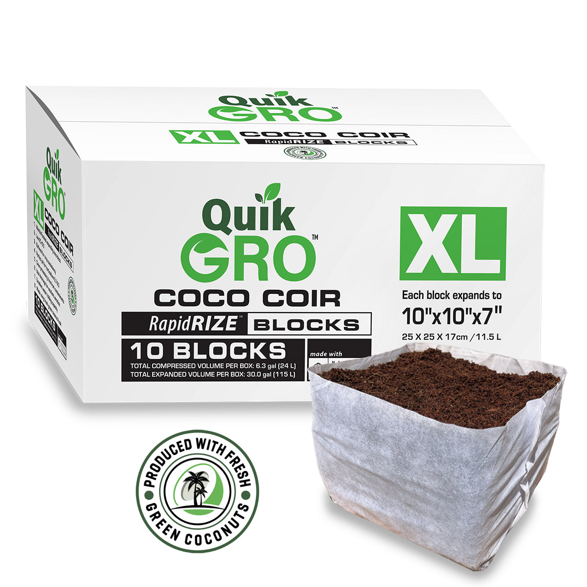 QuikGro Rapid Rize Block 10x10 Inch | Compressed Coco Coir Growing Block